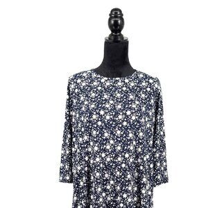 Tiffany & Grey Blue and White Flower Printed Dress with 3/4 Sleeves